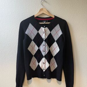 100% cashmere Apt. 9 Black and White Argyle Women's Cardigan
